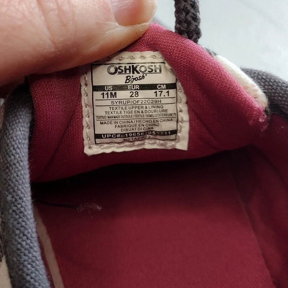 OshKosh Bgosh Kids Plaid Machine Washable Slip On Sneakers Grey Tan‎ 11 SYRUP